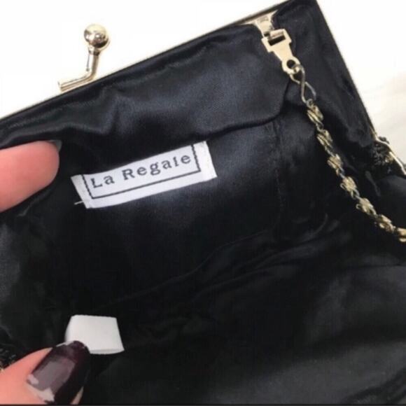 La Regale Vintage Black Beaded Satin Purse - Picture 8 of 8